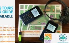 Palmer city map under audio tour headphones and MP3 players