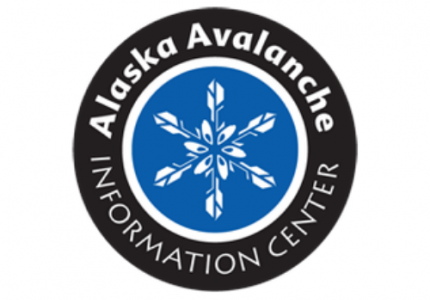 blue circle with snowflake inside black circle, "Alaska Avalanche Info Center"