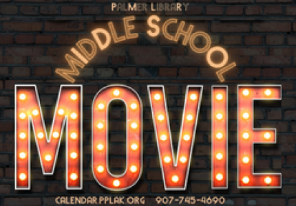 "Middle School Movie" in show lights against brick background