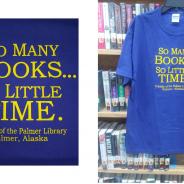 Blue T-Shirt with yellow lettering: So Many Books