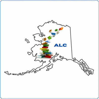 State of alaska outline with stack of books and ALC inside