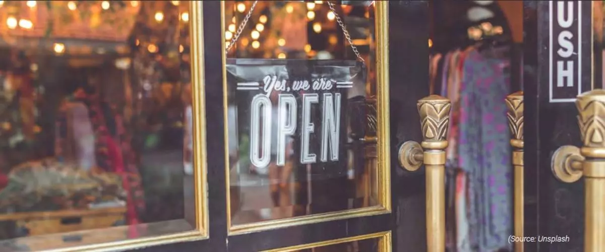 Storfront window with open sign